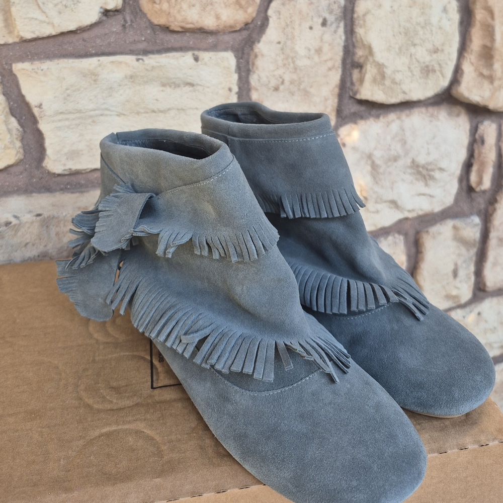 NEW Jeffrey Campbell Prairie Havana Last Fringe Boots 9 Grey Suede Boho Western - Picture 3 of 8